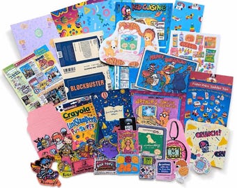 90s Childhood Nostalgia Ephemera Pack, 25 Piece Junk Journal Kit, Retro Scrapbook Supplies, 1990s Kids Memory Pack - nostalgic sticker pack