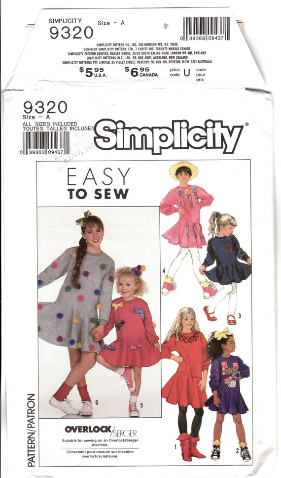simplicity knit dress patterns Girls pattern #9320. Size 7-14. 