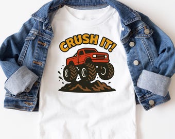 Crush It Monster Truck Shirt | Boys Truck Lover Tee | Toddler Birthday Outfit | Kids Off Road Graphic T-Shirt