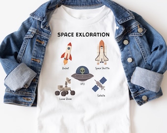 Space Exploration Kids Shirt | Outer Space Toddler Tee | Rocket UFO Astronaut Science Top | Gift for Future Explorer