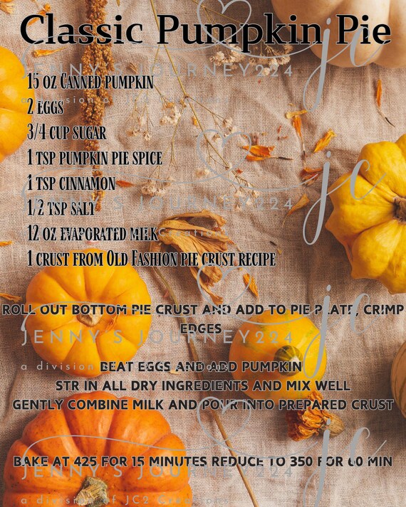 Pumpkin Pie Recipe Kitchen Wall Art