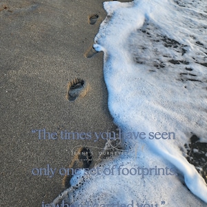 Footprints in the sand with wave