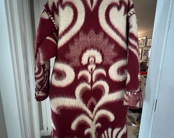 100% Wool Long Retro Coat | Made with Vintage Blanket | Warm Winter Wear