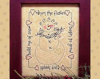 Flakes Snowman-Primitive Stitchery E-PATTERN-Instant Download