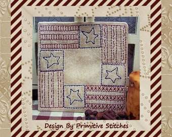 Our Flag Candle Mat-Primitive Candle Mat Stitchery Pattern-E-PATTERN--Instant Download