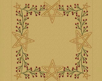 MACHINE EMBROIDERY-Berry Star Garland Candle Mat--7 INCH-Colorwork Stitch-Instant Download