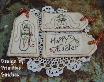 Hoppy Easter Tag Collection-Primitive Stitchery-E-PATTERN by Primitive Stitches-Instant Download