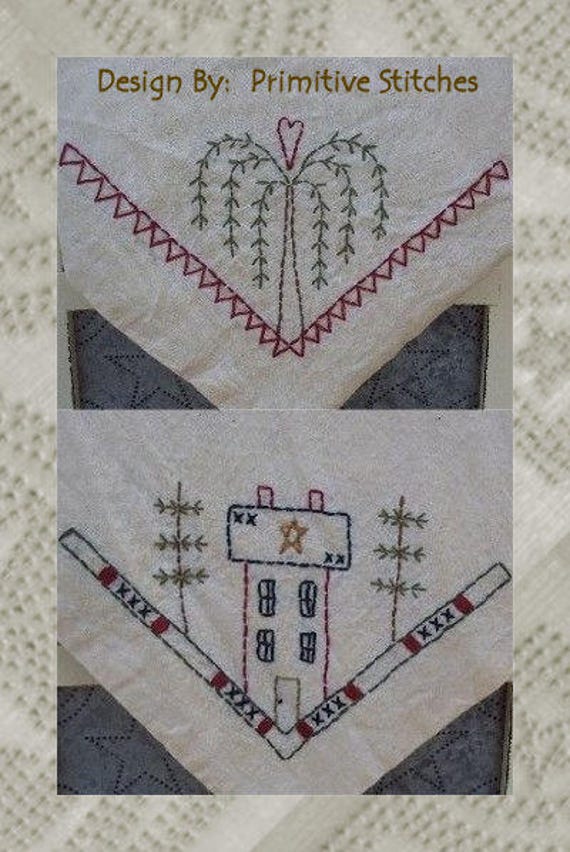Woolfelt Saltbox Houses w//willow trees 11/" Primitive Candle Mat