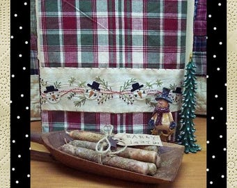 Snowman Garland Towel Band E-PATTERN-Primitive Stitchery Pattern-By Primitive Stitches-Instant Download