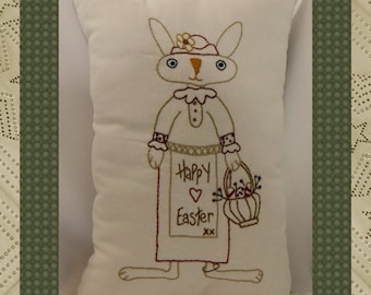 Mrs. Easter-Bunny-Primitive Stitchery E-PATTERN-INSTANT DOWNLOAD