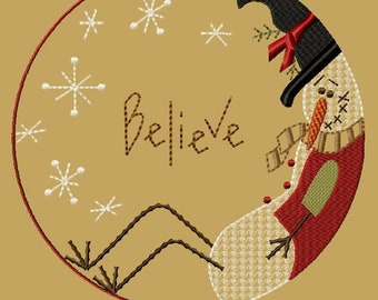 MACHINE EMBROIDERY-Believe Snowman Candle Mat-8-Inch-Fill-Instant Download