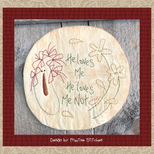 He Loves Me Candle Mat-Primitive Stitchery E-PATTERN-Instant Download