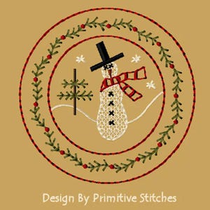 MACHINE EMBROIDERY-Snowman Hill Candle Mat-4-Inch-Instant Download