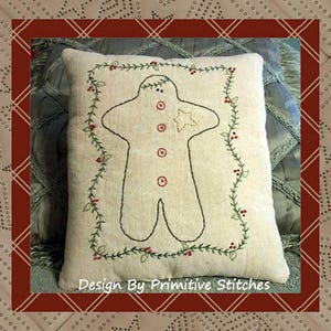 Gingerbread man-Primitive Stitchery E-PATTERN-INSTANT DOWNLOAD