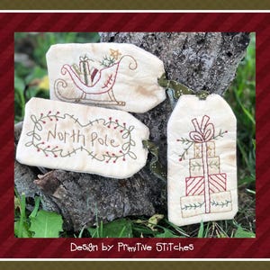 North Pole Tag Collection-Primitive Stitchery  E-PATTERN by Primitive Stitches-Instant Download