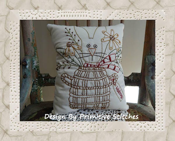 Bunny Basket-primitive Stitchery E-PATTERN by Primitive Stitches ...