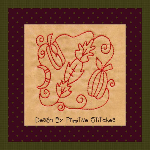 MACHINE EMBROIDERY Redwork-block-fall Stippling--3 Sizes-5-6-7 Inch ...