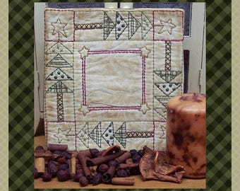 The Quilted Tree Candle Mat by Primitive Stitches-Primitive Stitchery E-Pattern-Instant Download
