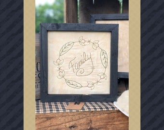 Family Wreath-Primitive Stitchery  E-PATTERN by Primitive Stitches-Instant Download