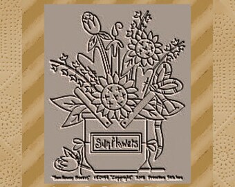 Sunflower Basket-E-PATTERN-Primitive Stitchery-Instant Download-by Primitive Stitches