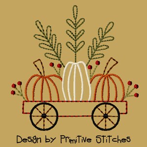 機械刺繍 - 小さな赤いカボチャのカート - 4X4-CW