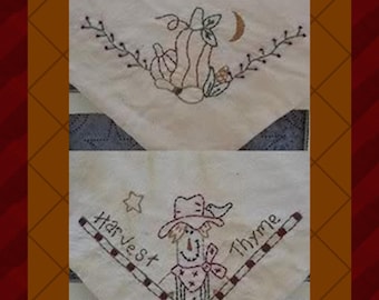 Harvest Thyme Bread Cloth PATTERN-Primitive Stitchery E-PATTERN-INSTANT Download