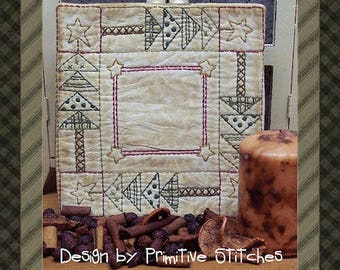 The Quilted Tree Candle Mat by Primitive Stitches-Primitive Stitchery E-Pattern-Instant Download