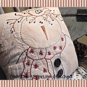 Harvey Snowman-Primitive Stitchery E-PATTERN-Instant Download