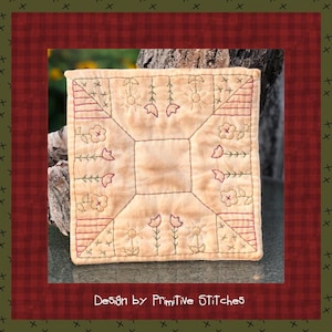 The Flower Patch Candle Mat-Primitive Stitchery E-PATTERN-Instant Download