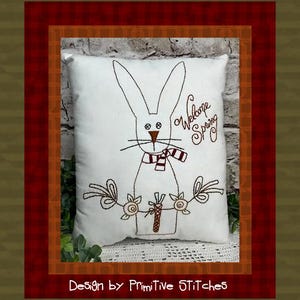 Welcome Spring-Bunny-Primitive Stitchery E-PATTERN-INSTANT DOWNLOAD