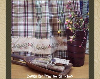 Floral Garland Towel Band-Primitive Stitchery Pattern-E-PATTERN by Primitive Stitches