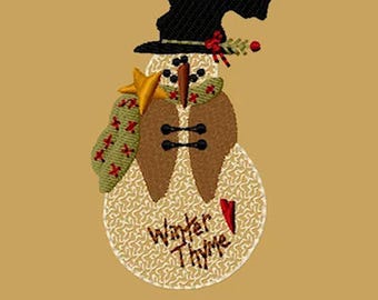 MACHINE EMBROIDERY-Winter Thyme Snowman-4x4-Instant Download