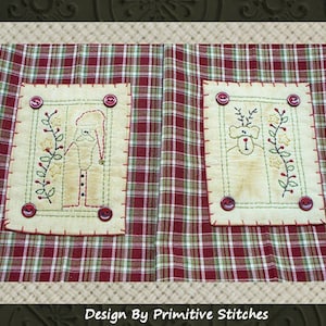 Prim Christmas Hand Towel Collection-Primitive Stitchery Pattern-E-PATTERN-INSTANT DOWNLOAD
