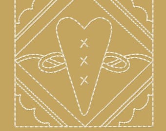 MACHINE EMBROIDERY Redwork BLOCKS-Doily Framed Heart-4 Inch-4 Piece Set-Instant Download