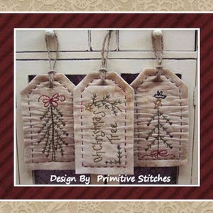 Christmas Stick Tree Tag Collection-Primitive Stitchery-E-PATTERN by Primitive Stitches-Instant Download