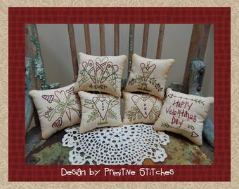 4-Ever Valentine Mini Collection 1-Primitive Stitchery  E-PATTERN by Primitive Stitches-Instant Download