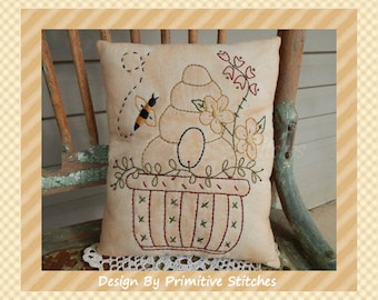 Bee Keeper-Primitive Stitchery E-PATTERN-Instant Download