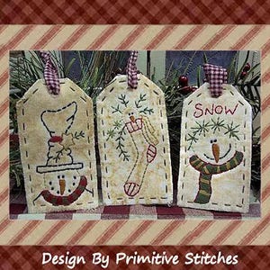 Snowman Tag Collection 1-Primitive Stitchery  E-PATTERN by Primitive Stitches-Instant Download