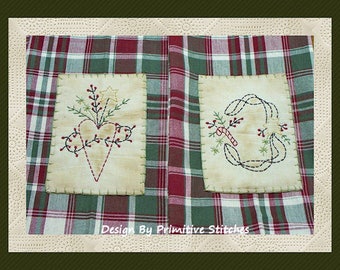 Prim Winter Floral Handtuch Kollektion 1-Primitive Stitchery E-MUSTER-Instant Download