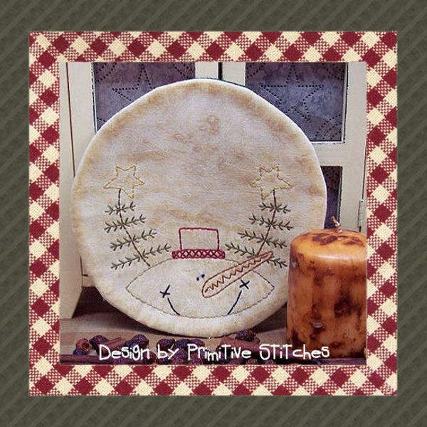 Frosty Freddie Candle Mat by Primitive Stitches-Primitive Stitchery E-Pattern-Instant Download