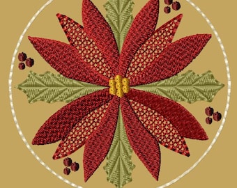 MACHINE EMBROIDERY-Poinsettia Candle Mat-4-Inch-Fill-Instant Download