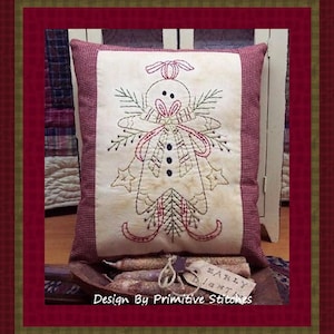 Gingerbread Ornament-Primitive Stitchery  E-PATTERN-INSTANT DOWNLOAD