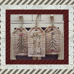 Christmas Stick Tree Tag Collection-Primitive Stitchery-E-PATTERN by Primitive Stitches-Instant Download