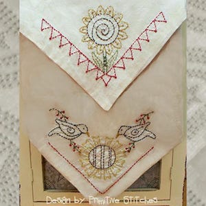 Sunflower Crow  Bread Cloth-Primitive Stitchery  E-PATTERN-Instant Download