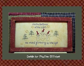 In The Darkness-Snowmen-Primitive Stitchery E-PATTERN-Instant Download