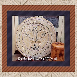All Hallow&#39;s Eve Candle Mat by Primitive Stitches-Primitive Stitchery E-Pattern--Instant Download