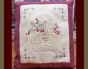 Holly Basket-Primitive Stitchery  E-PATTERN by Primitive Stitches-Instant Download