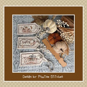 Colección de etiquetas de calabaza - Costura primitiva - Patrón electrónico de Primitive Stitches - Descarga instantánea