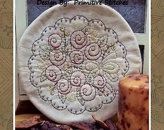 Rose Bouquet Candle Mat-Primitive Stitchery E-PATTERN-Instant Download