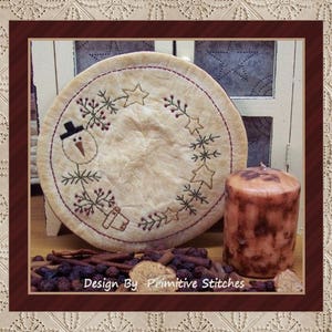 Schnee Weihnachtsbaum Kerzenset von Primitive Stitches-Primitive Stitchery E-Pattern--Instant Download